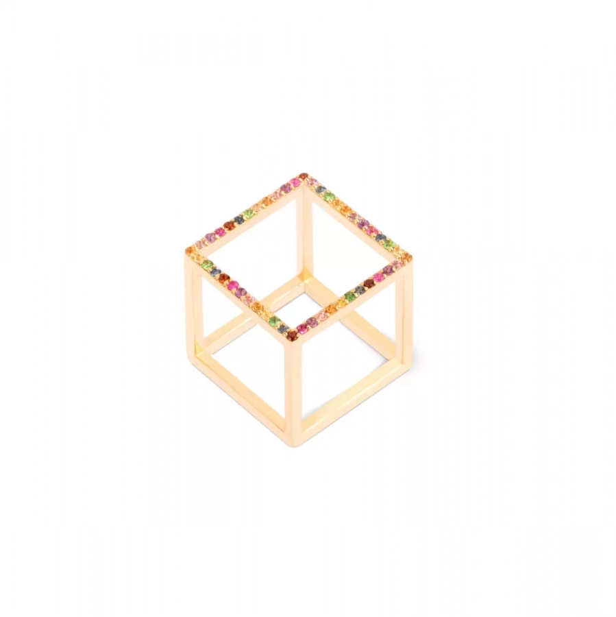 Houston Cube Ring-18k yellow gold multicolor sapphires