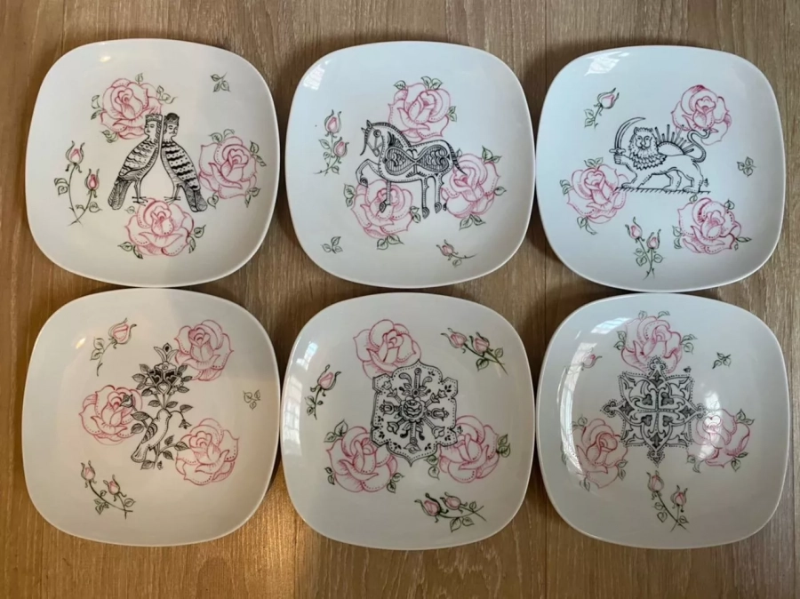 Ancient Persian Symbolic Patterns with Roses - Set of Six