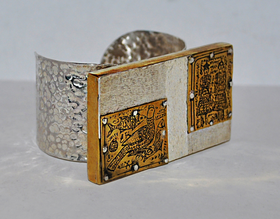 Handcrafted Persian inspired silver and brass cuff