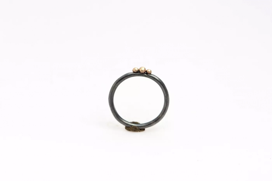 Stacking Oxidized Silver Ring with Three 14k Gold Balls