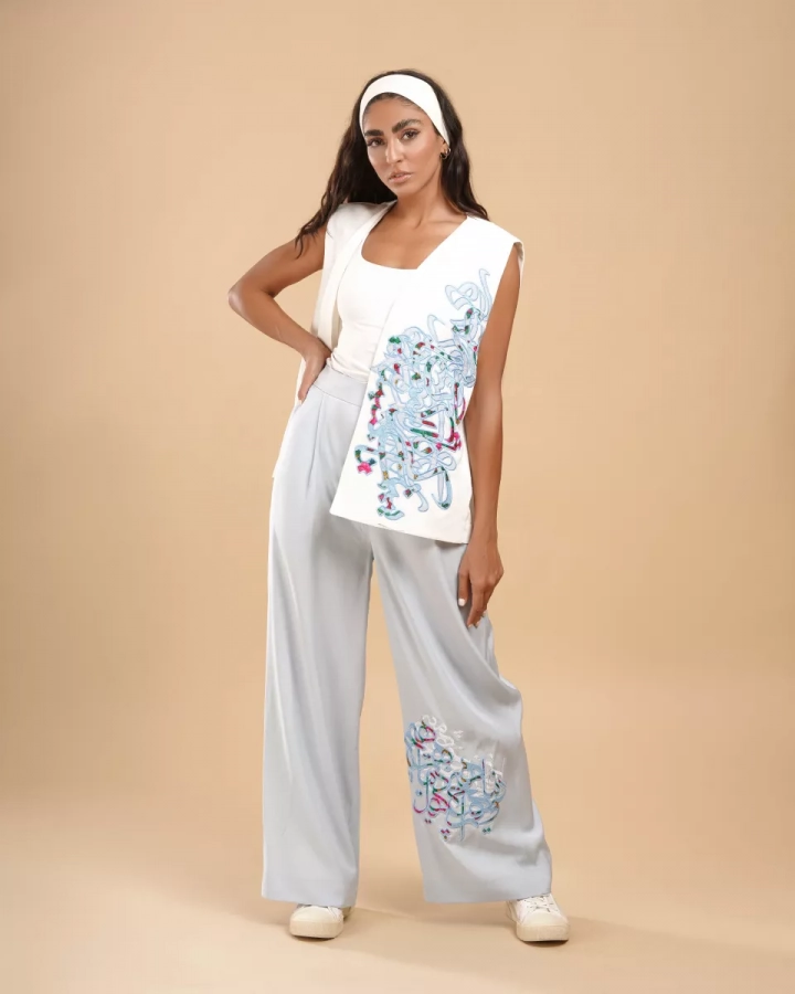 Free Size Vest with Persian Calligraphy Blue pants