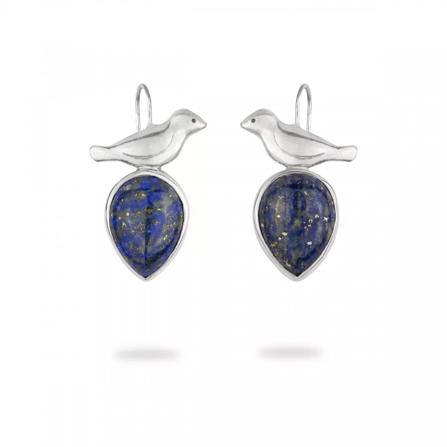 Silver Birds Earrings With Lapis Lazuli