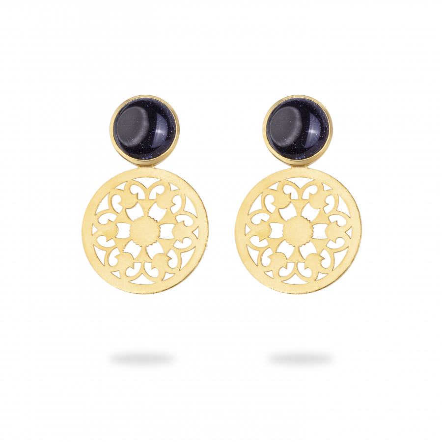 Gold Plated Silver Stud Earrings with Blue Sandstone