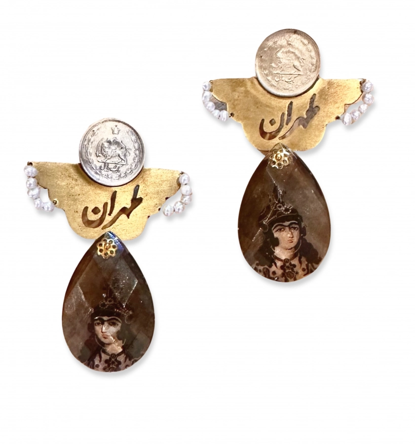 Tehran earrings with Qajar woman on crystal