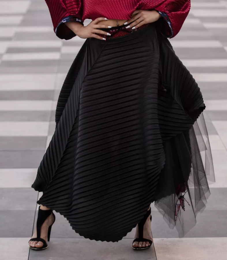 Didaar black pleated dual purpose Dress/skirt -TenTen