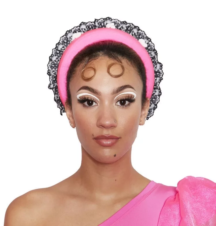 Fuchsia Padded Headband with Lace and handmade Beading
