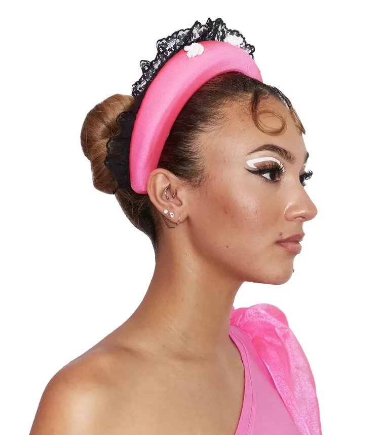 Fuchsia Padded Headband with Lace and handmade Beading