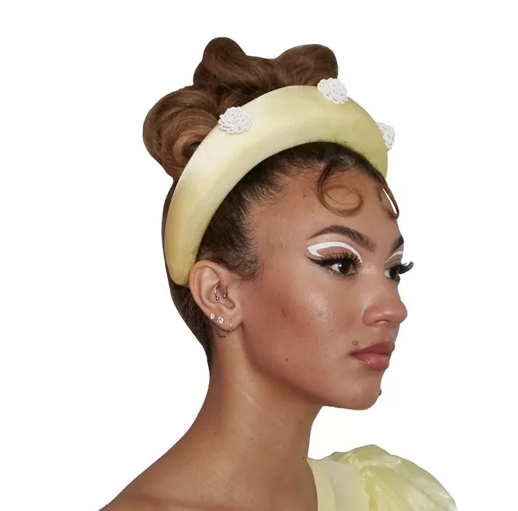 Yellow Padded Headband with Vintage handmade Beading