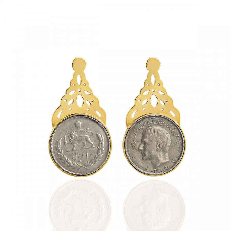 Gold-plated earrings with ancient Iranian Shah coin