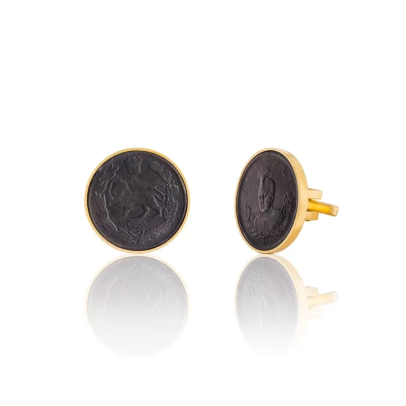 Gold-plated silver cufflinks with ancient Ghajar coin