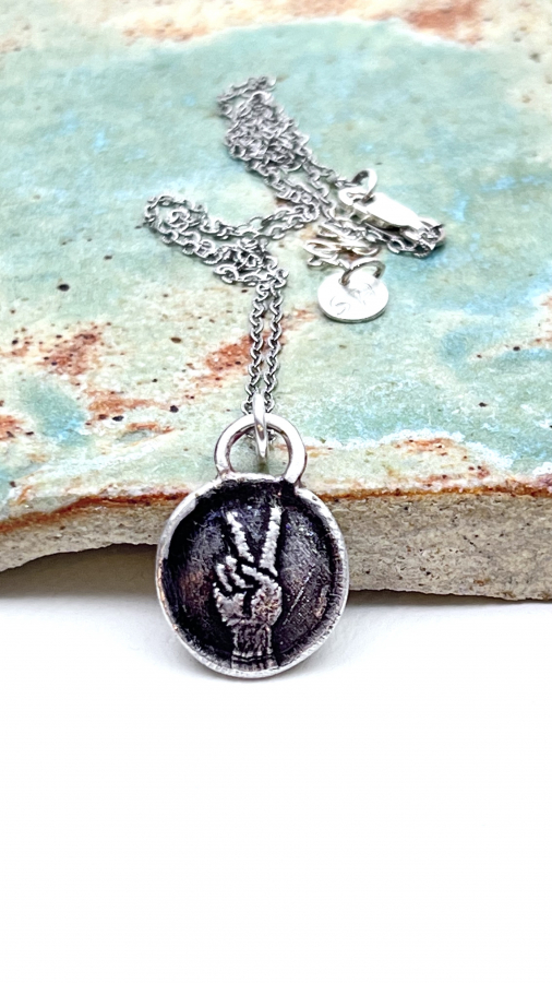 Handmade victory  symbol, wax seal, sterling Silver necklace, gift idea