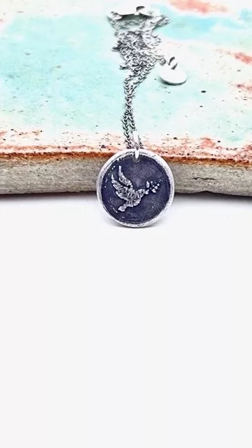 Handmade hope symbol, wax seal, sterling Silver necklace, gift idea