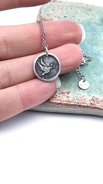 Handmade hope symbol, wax seal, sterling Silver necklace, gift idea