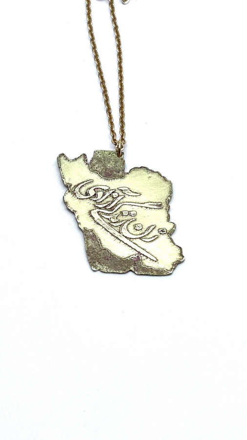 Handmade Etching,  Calligraphy,  women life freedom,  Persian map, necklace , brass