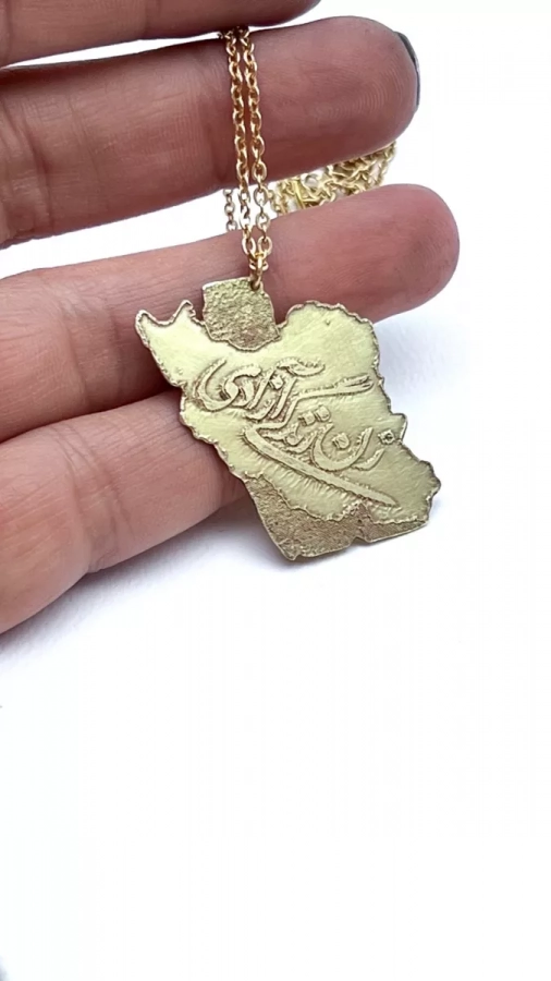 Handmade Etching,  Calligraphy,  women life freedom,  Persian map, necklace , brass
