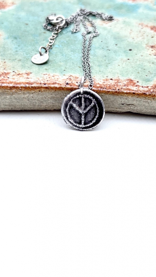 Handmade peace symbol, wax seal, sterling Silver necklace, gift idea, ☮️ 