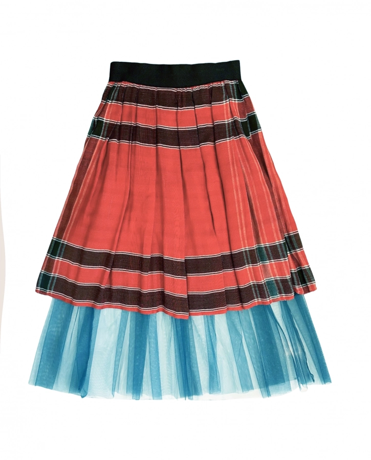 Unique Maxi Skirt Made With Handwoven Traditional Long Fabric turquoise And Red