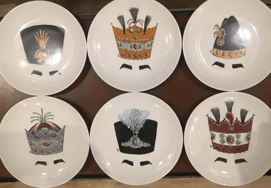 Qajar Dynasty Royal Hats & Crowns  - Set of Six (Round Plate)