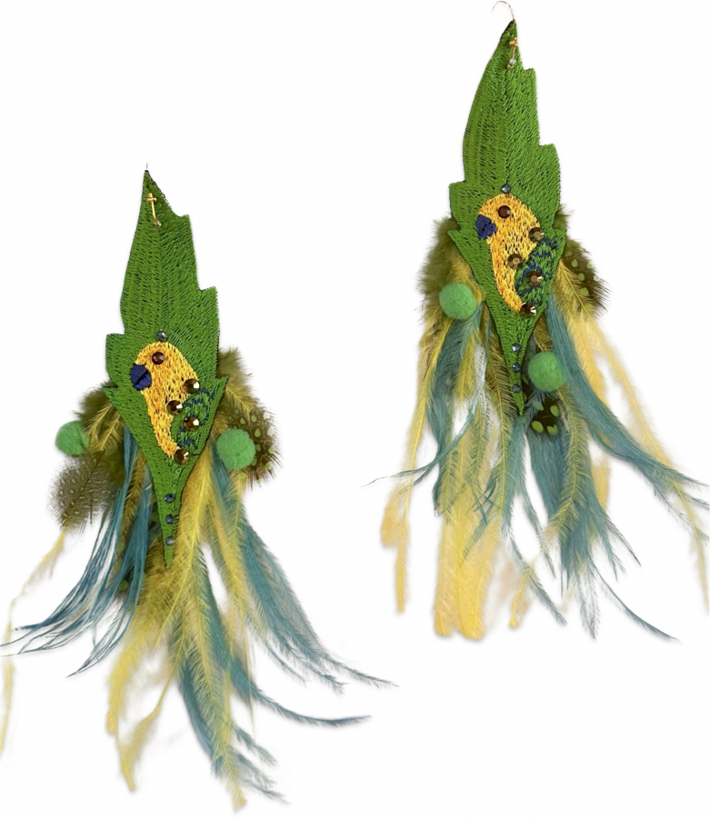 Textile Leaf Earrings IN GREEN