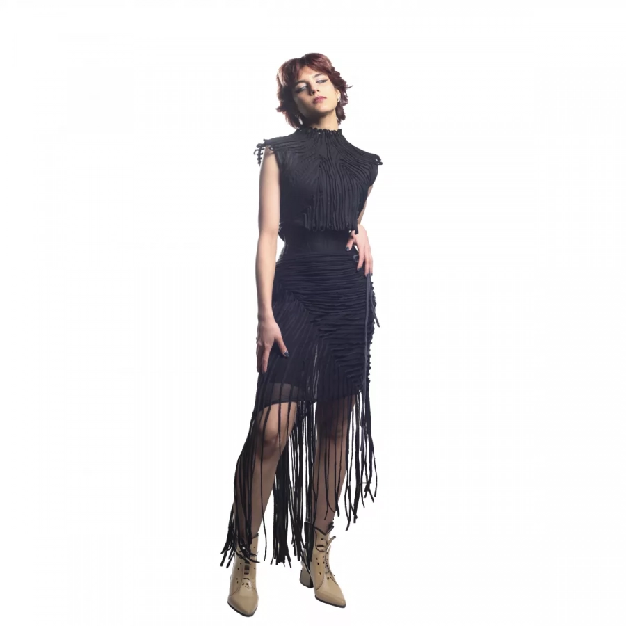 Two way embroidered crop top and shredded maxi skirt - burningman attire