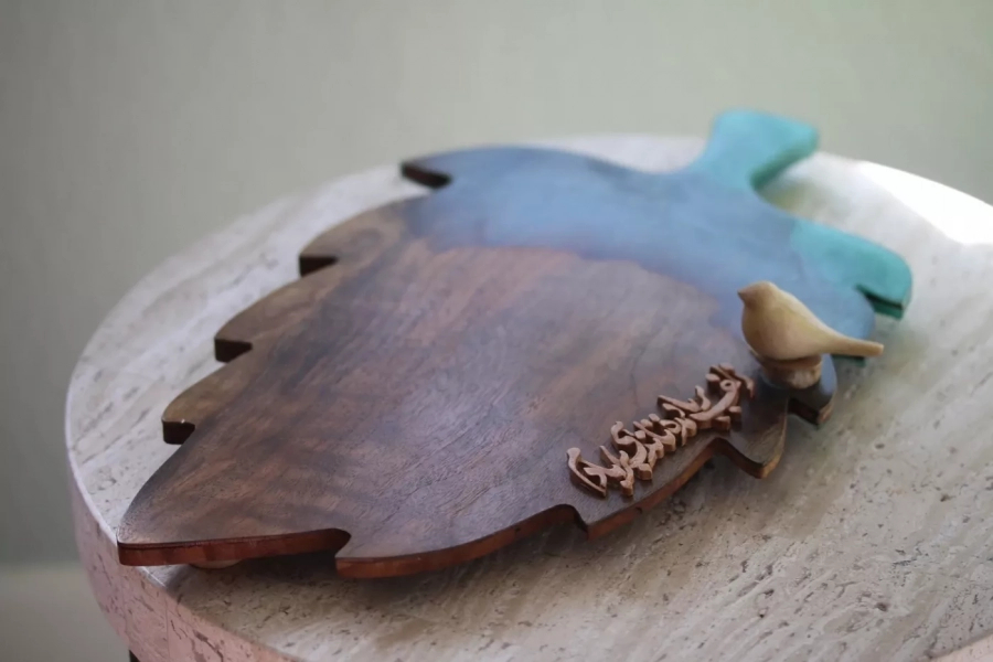walnut wood Tray With bird