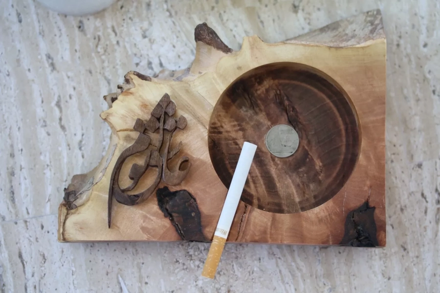 Wooden Ashtray with hand carved Persian calligraphy