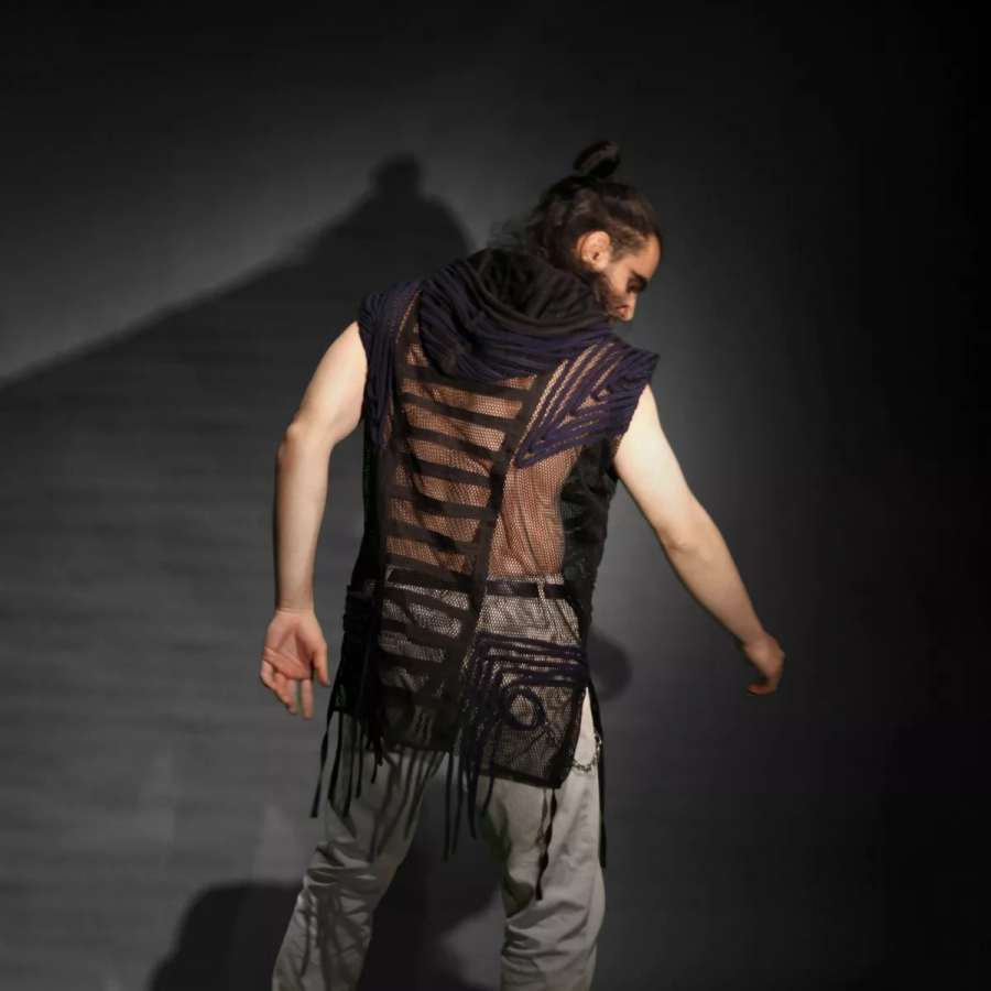 Exotic embroidered sleeveless hoodie for men burning man attire 