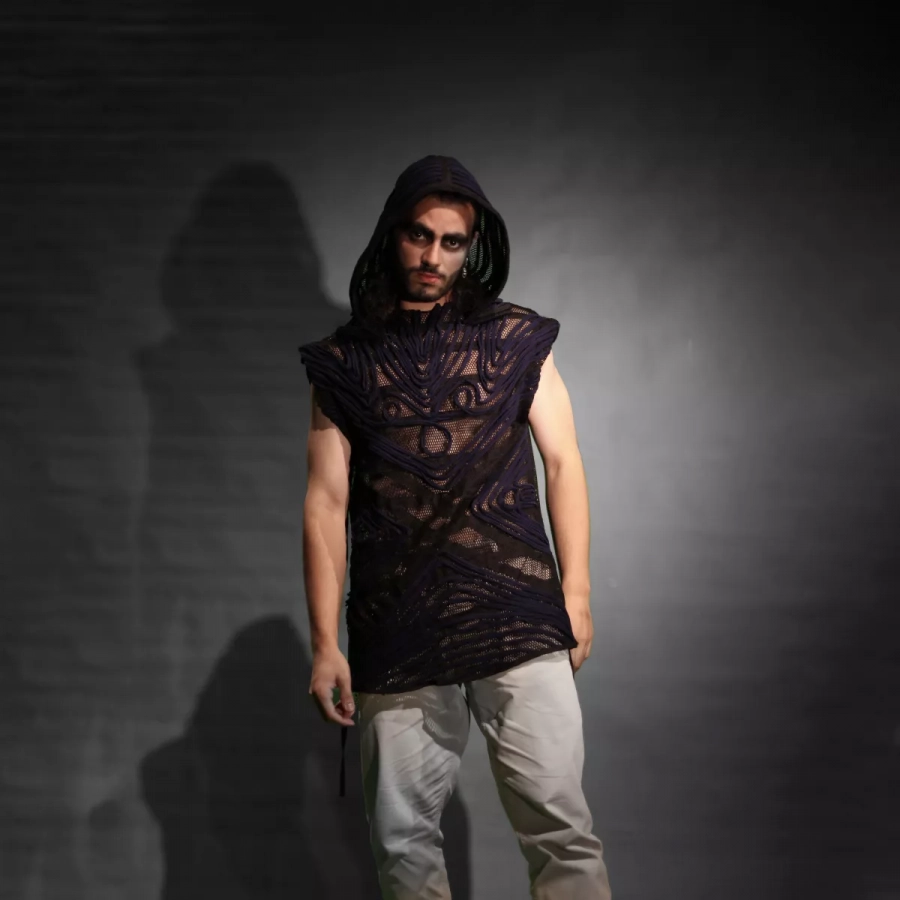 Exotic embroidered sleeveless hoodie for men burning man attire 