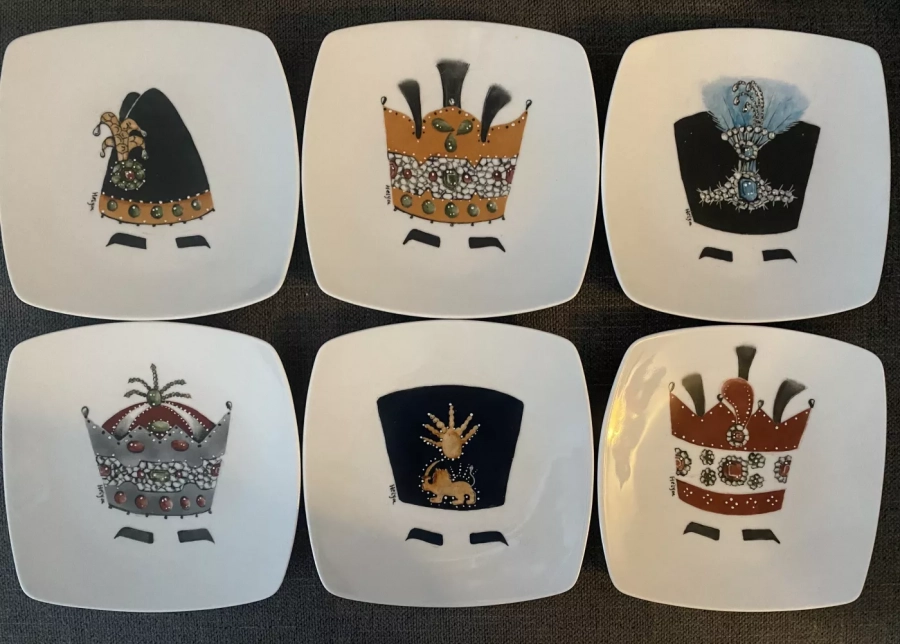 Qajar Dynasty Royal Hats & Crowns  - Set of Six (Square Plate)