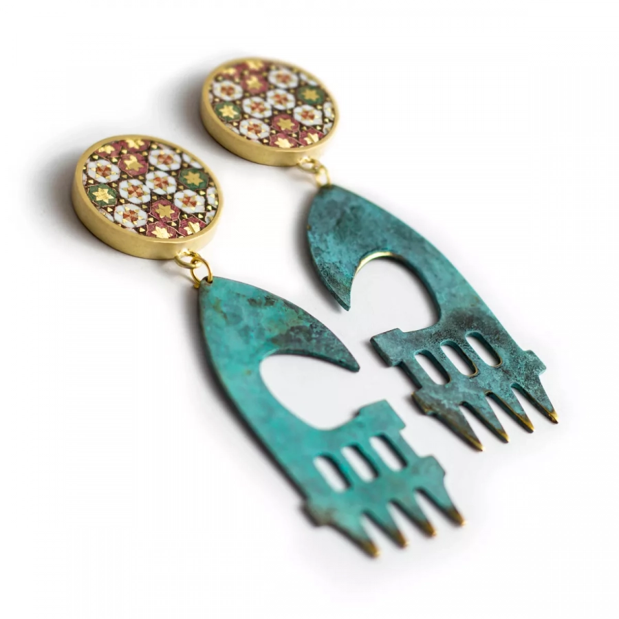 persian khatamkari art unique dangling earrings new