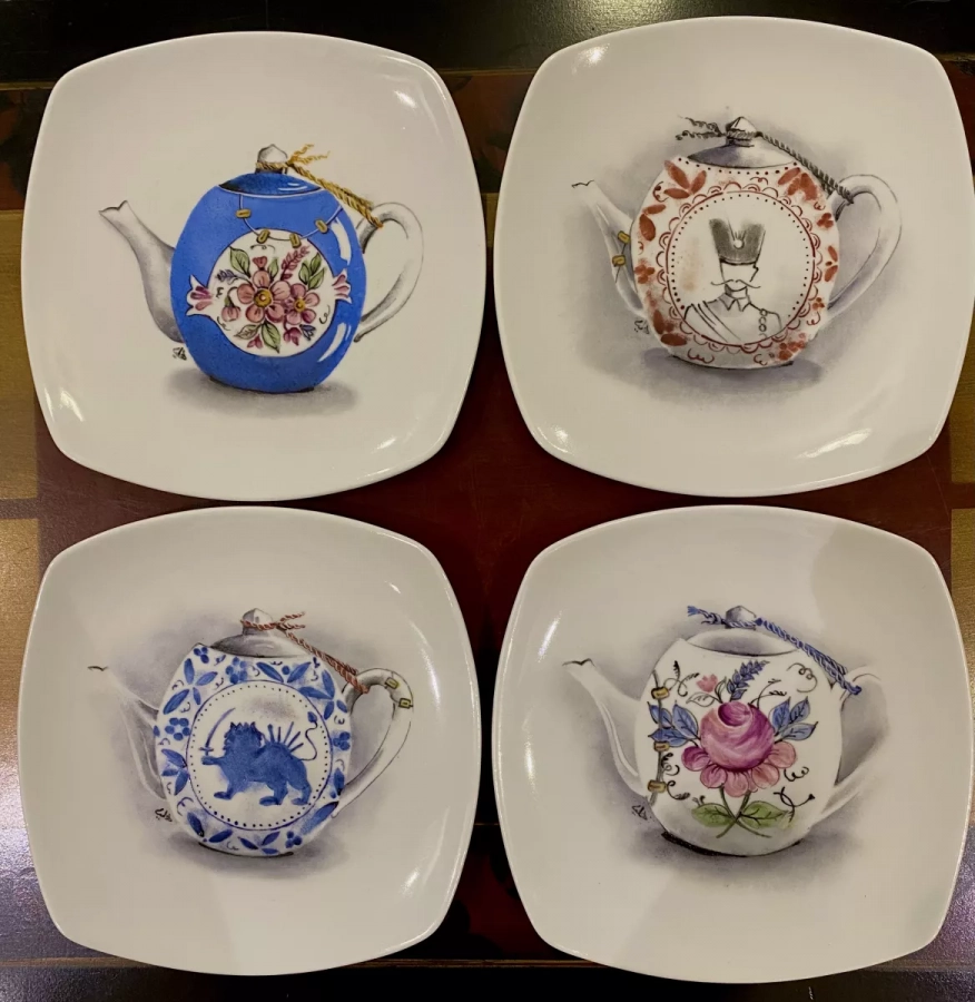 Traditional Persian Teapot Design  - Set of Six (Square Plate)