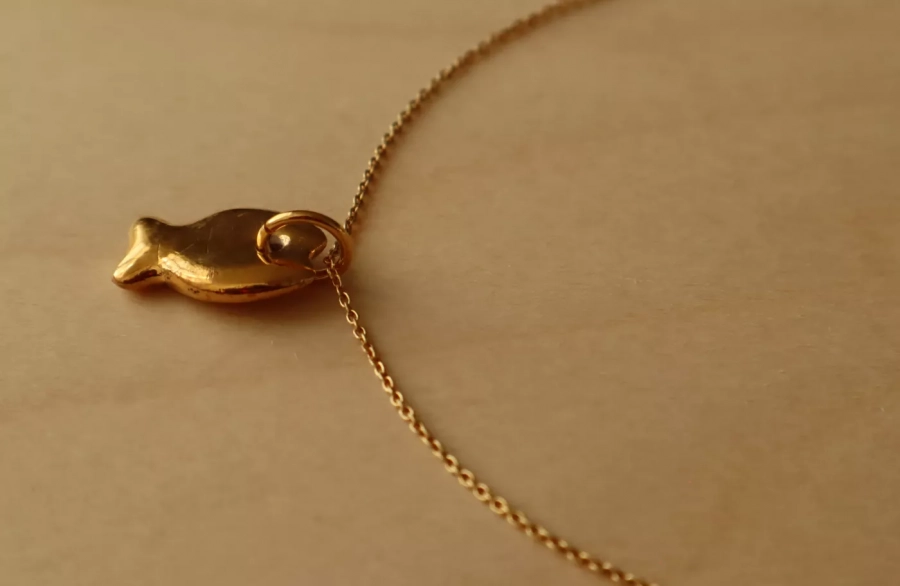 Porcelain pendant fish with 24k gold luster
