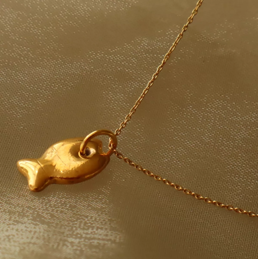Porcelain pendant fish with 24k gold luster