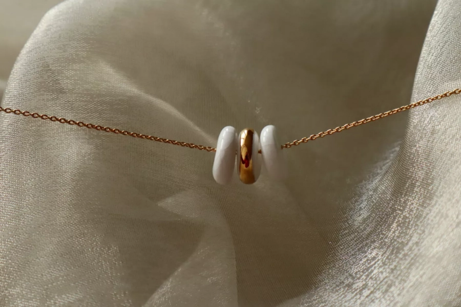 Necklace with three porcelain pendandts