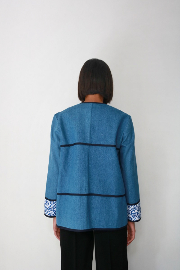 Persian Handmade Blue Coat With Antique Fabric Pieces