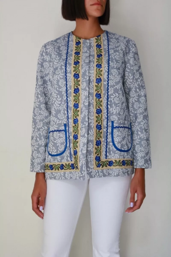 Flower Patterned Light Blue Persian Fabric Coat