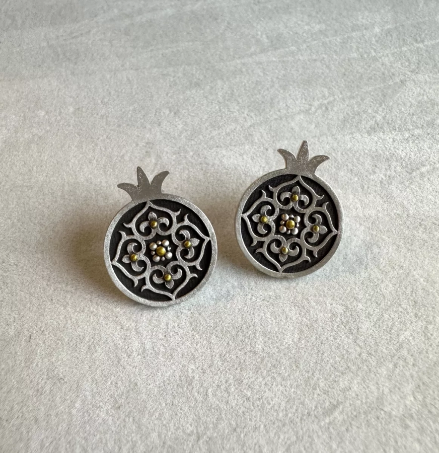 Sterling Silver Tiny Stud Pomegranate Earrings
