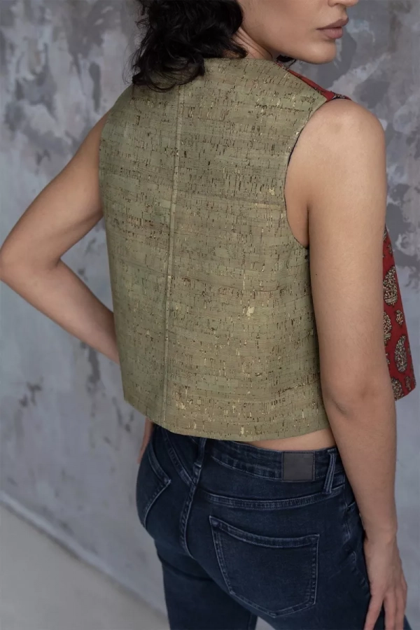 Cork Vest vega eco friendly vest with Persian Qalamkari fabric