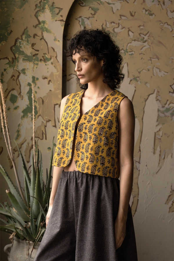 Choob Panbeh (cork) Vest vega eco friendly vest with Persian Qalamkari fabric