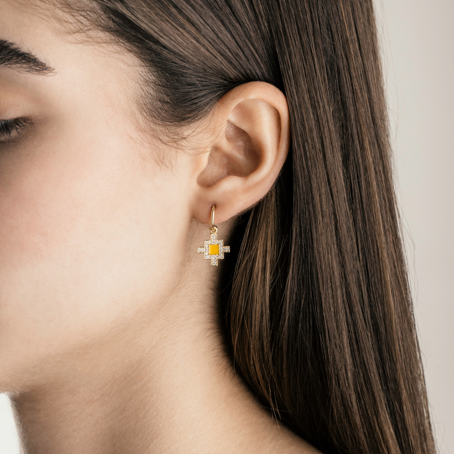 Bahar Diamond Hoop Earrings-18k yellow gold yellow enamel