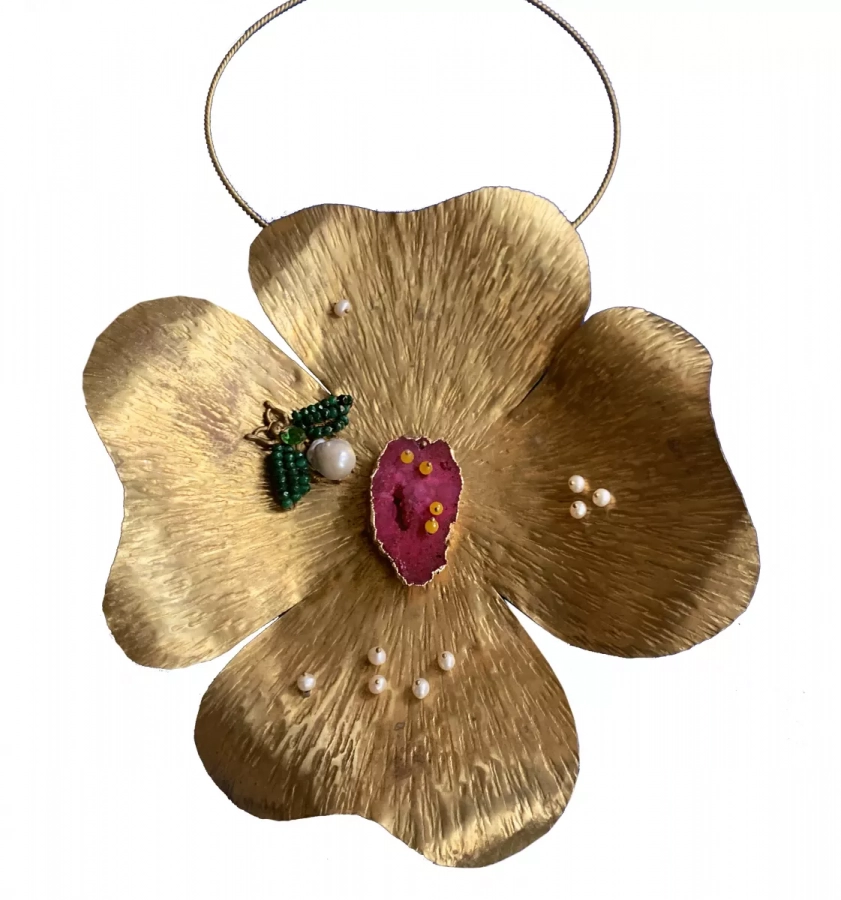 Large Exotic brass Flower Necklace IAWF