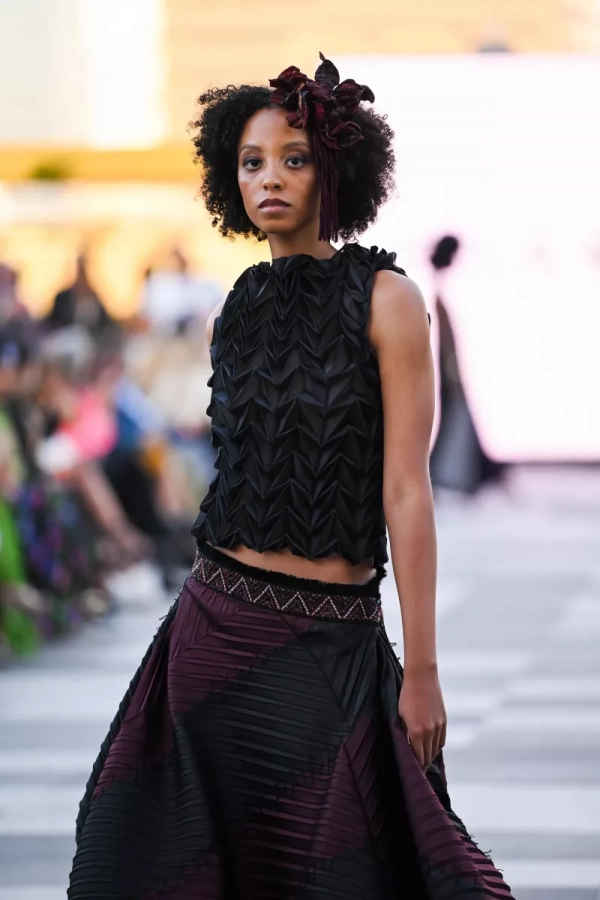 Akucheh pleated black top & Delsaa dress/skirt (the look)