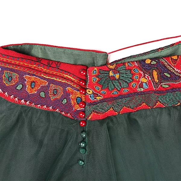 Layered skirt made with handwoven kerman pateh GREEN