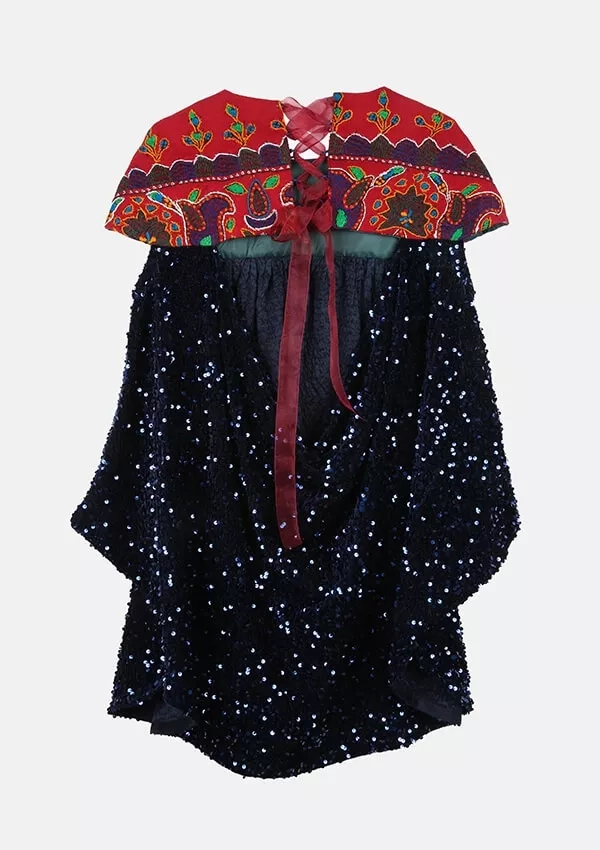 Handwoven dark blue and red Kerman pateh dress