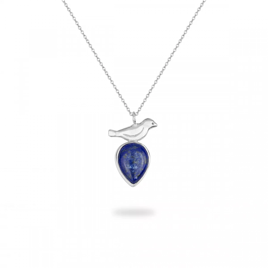 Silver Bird Necklace With Lapis Lazuli