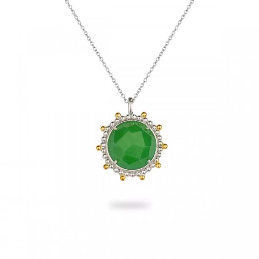 Round Silver Gemstone Necklace, Jade Necklace