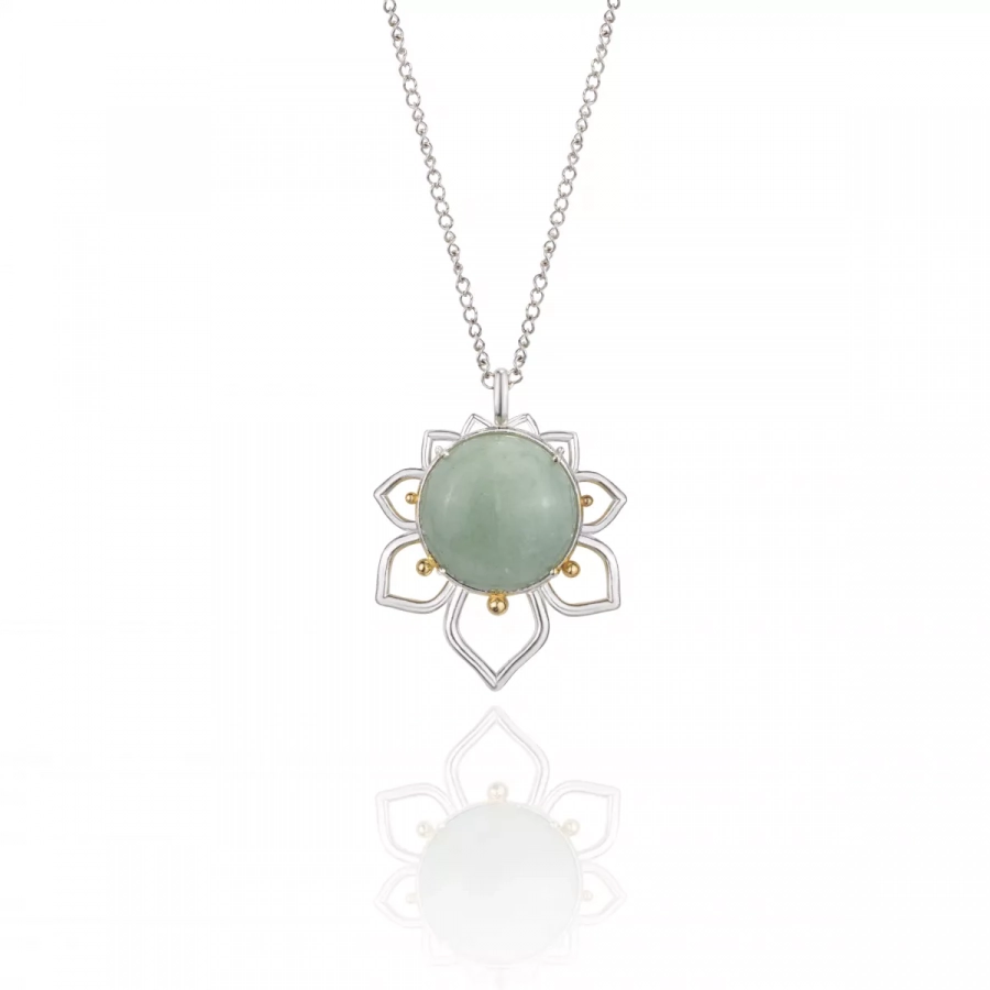 Silver Flower Aventurine Pendant with Silver Chain