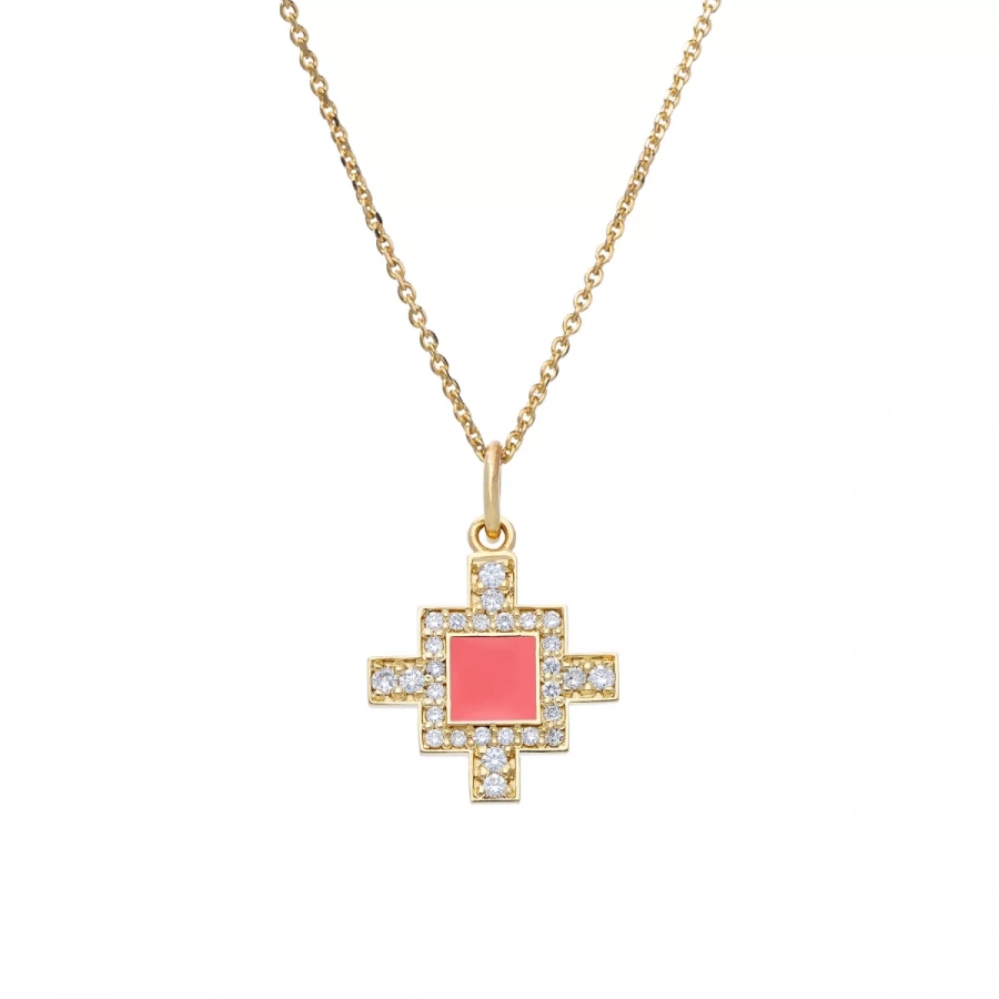 Bahar Diamond Pendant-18k yellow gold pink enamel