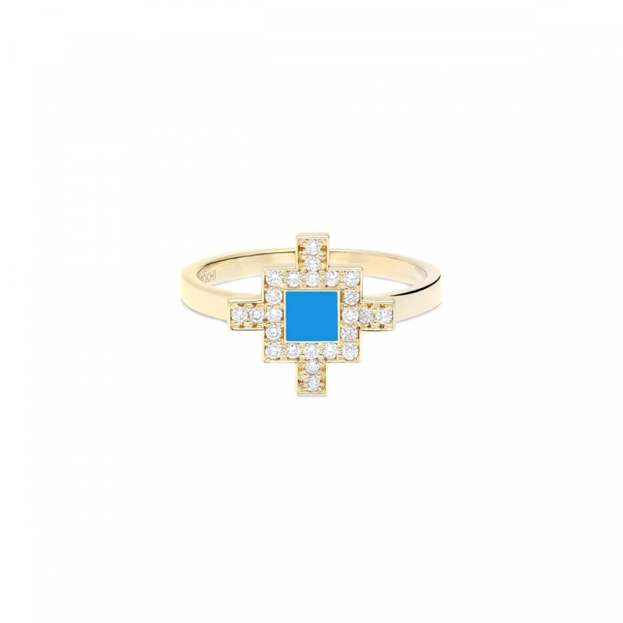 Bahar Diamond Ring-18k yellow gold blue enamel
