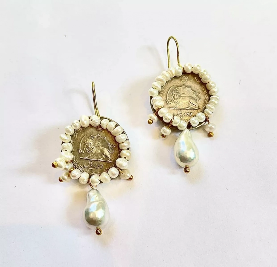 Persian Qajar Coin round Pearl Earrings 